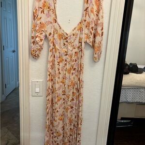 Billabong Backless Floral Dress - Cream and Orange